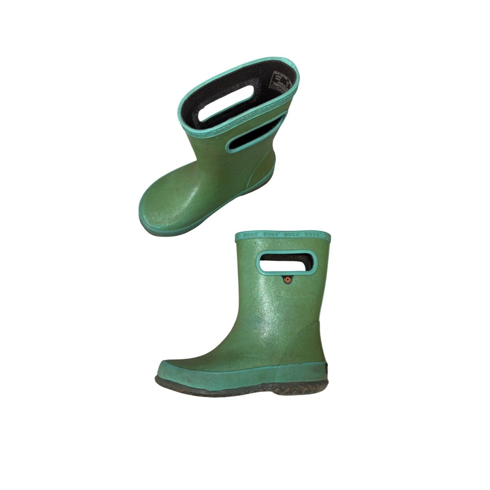 Bogs Skipper Glitter Green‎ Waterproof Rain Boots Pull On Outdoors Kids Size 13